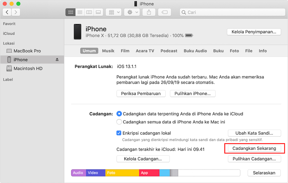 cara backup data iphone lewat iTunes