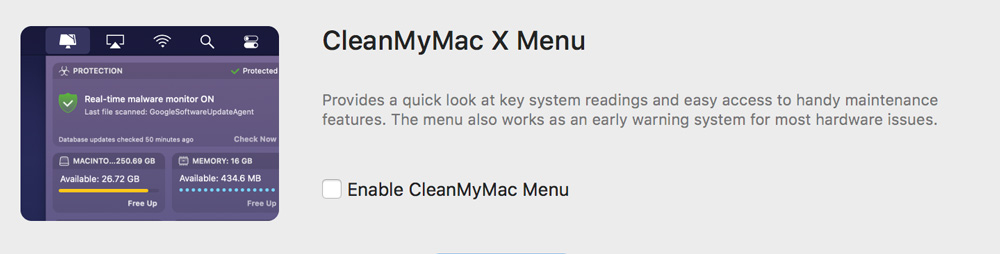 matikan cleanmymac x menu