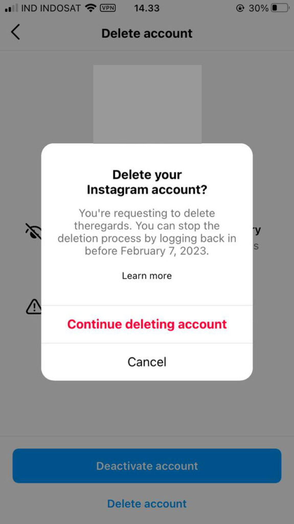 cara delete akun Instagram